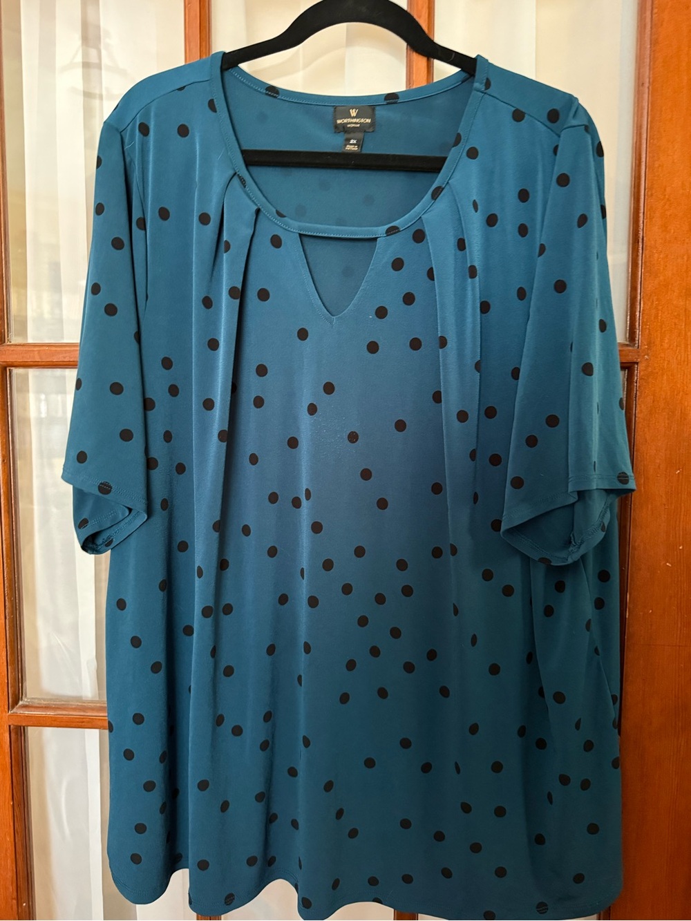 Worthington Teal Polka Dot Short Sleeve Tunic